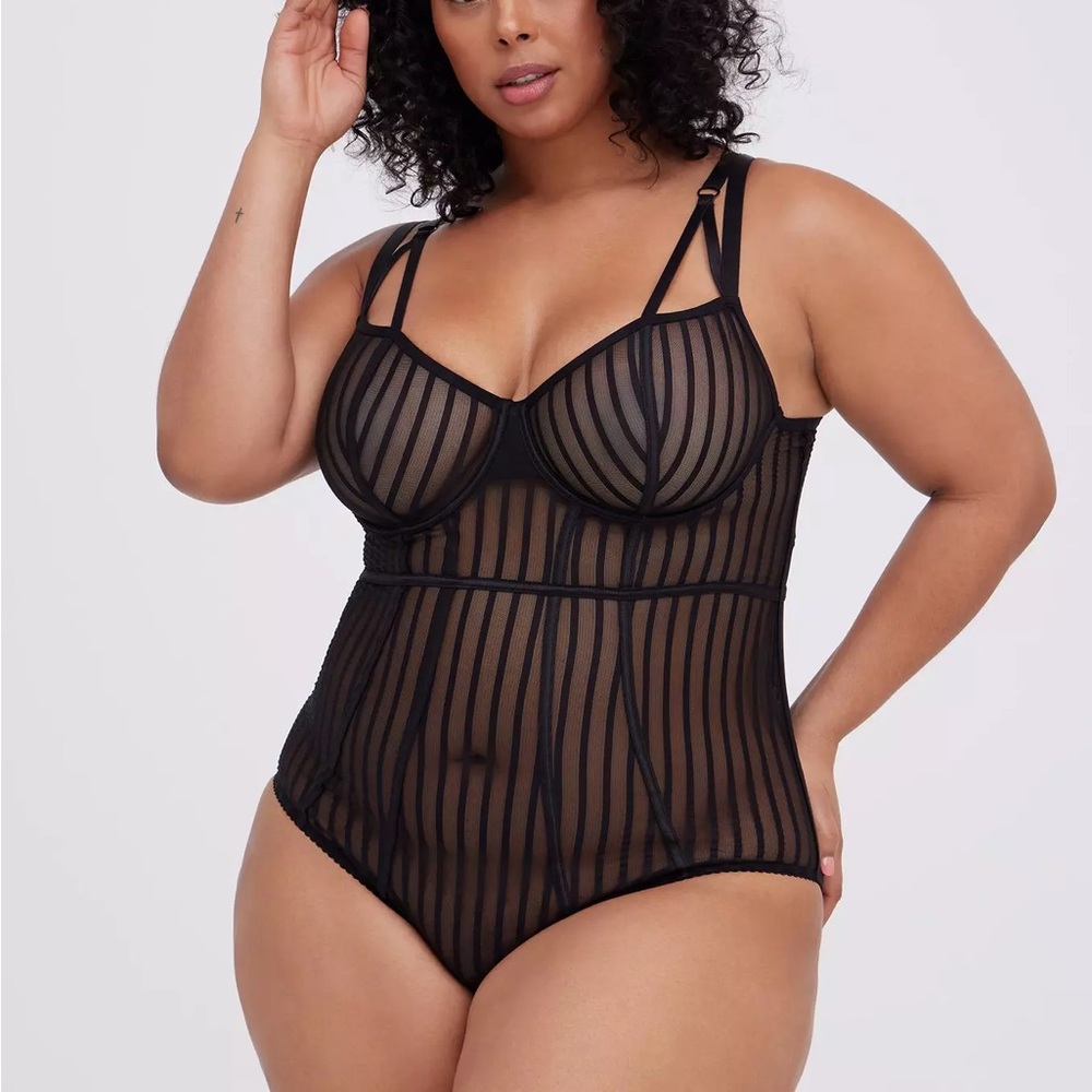 Torrid Black Sheer Striped Bodysuit